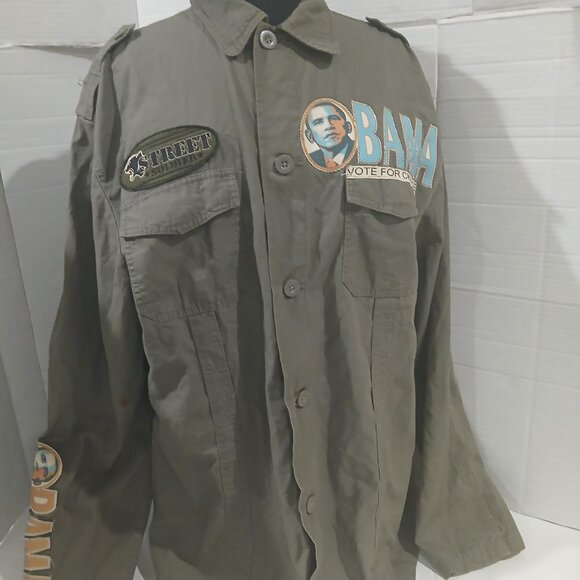 Point Zero Military Green Obama Patches Shirt/Jacket size XL. - Picture 10 of 14